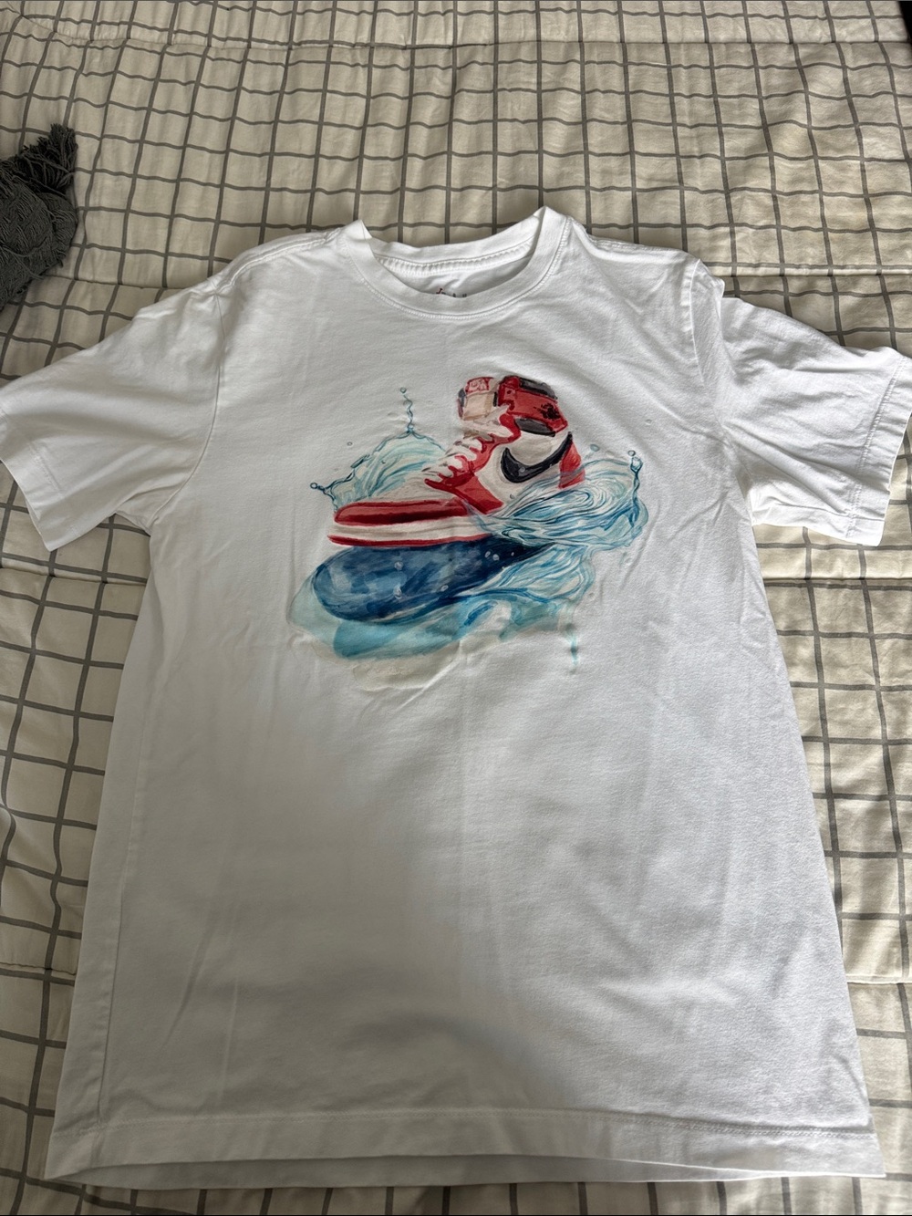 Jordan White Tee with Red & Blue Sneaker Graphic
